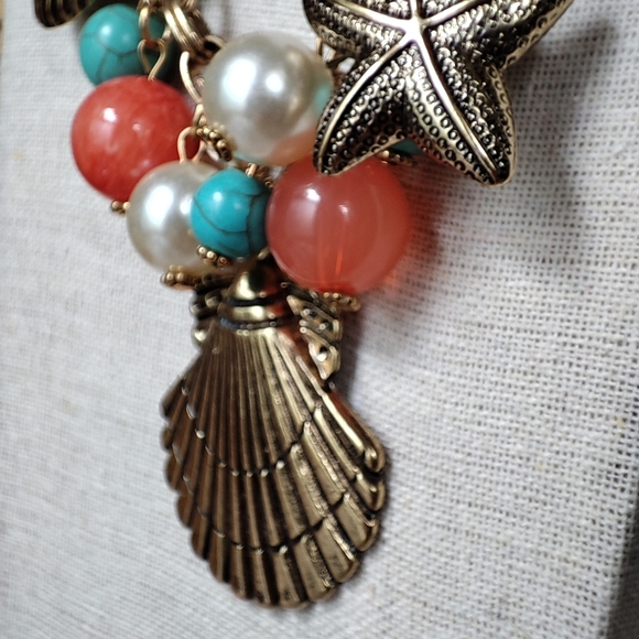 Erica Lyons EL Seashell Faux Pearl Glass Beaded Necklace Starfish Turquoise EUC - Picture 4 of 15